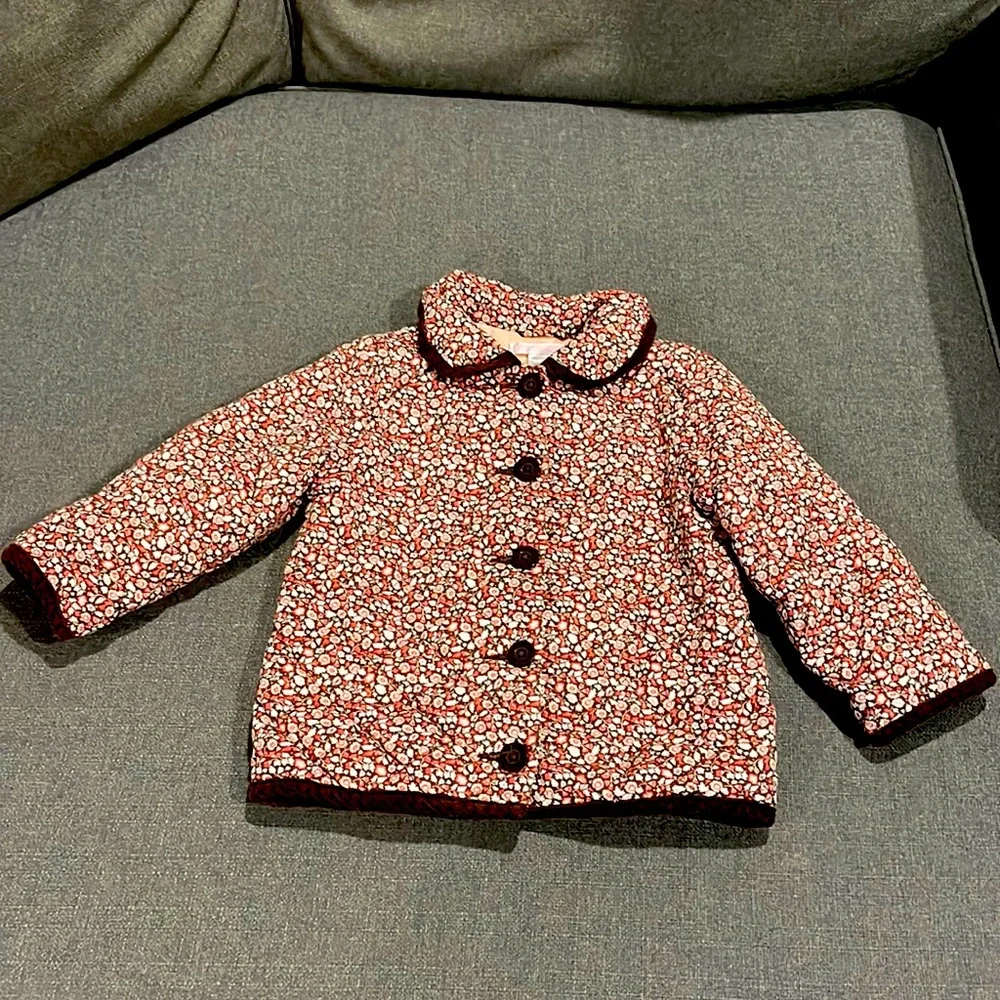 Janie and Jack Pink Floral with Brown Curduroy Trim Quilted Jacket with collar